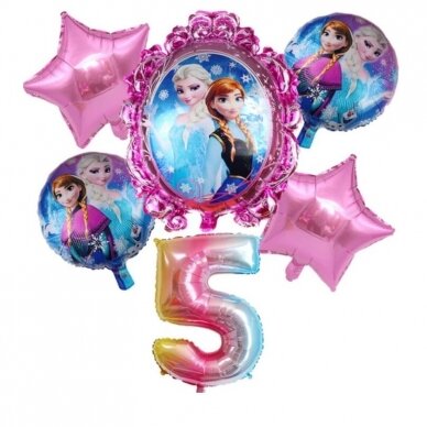 5 - ojo gimtadienio balionų rinkinys Princesė Elza ir Ana 5 - ojo gimtadienio balionų rinkinys Princesė Elza ir Ana