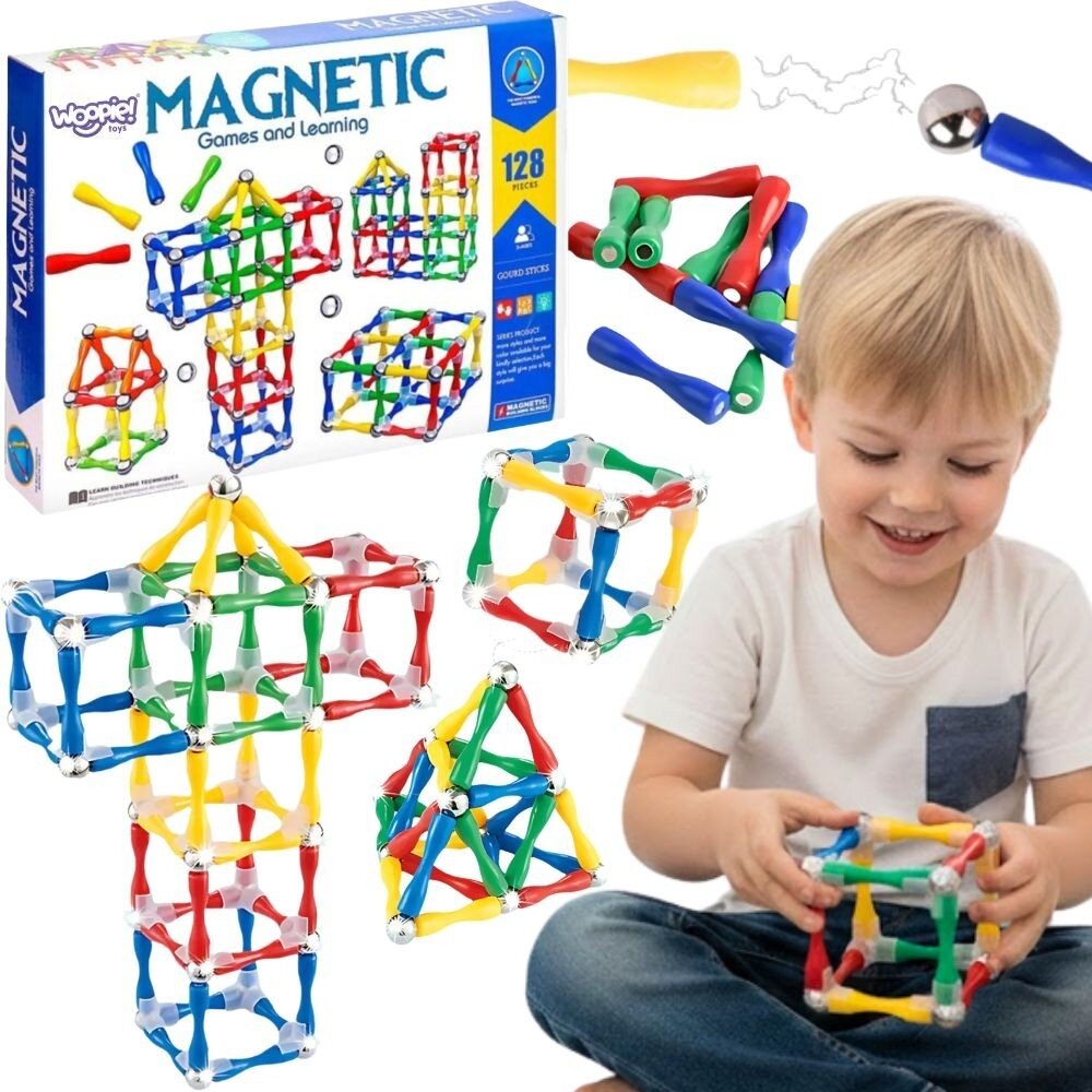 WOOPIE magnetinės konstrukcinės kaladėlės 3D 128 vnt. XXL WOOPIE magnetinės konstrukcinės kaladėlės 3D 128 vnt. XXL