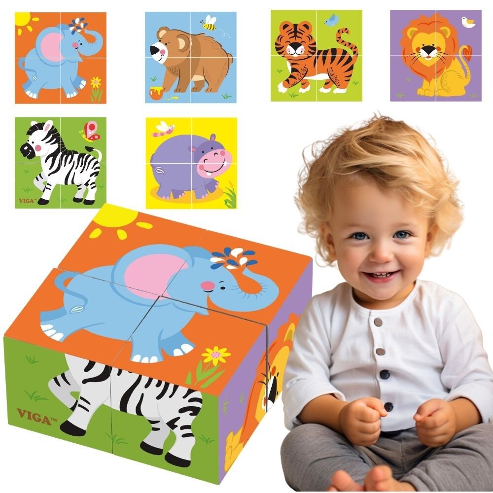 Viga medinė ZOO dėlionė, 4 dalys