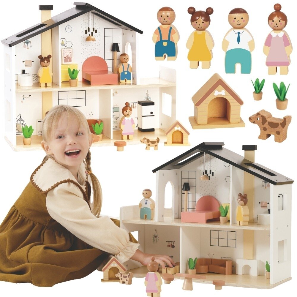 TOOKY TOY medinis lėlių namelis su priedais ir šeima 20 vnt.