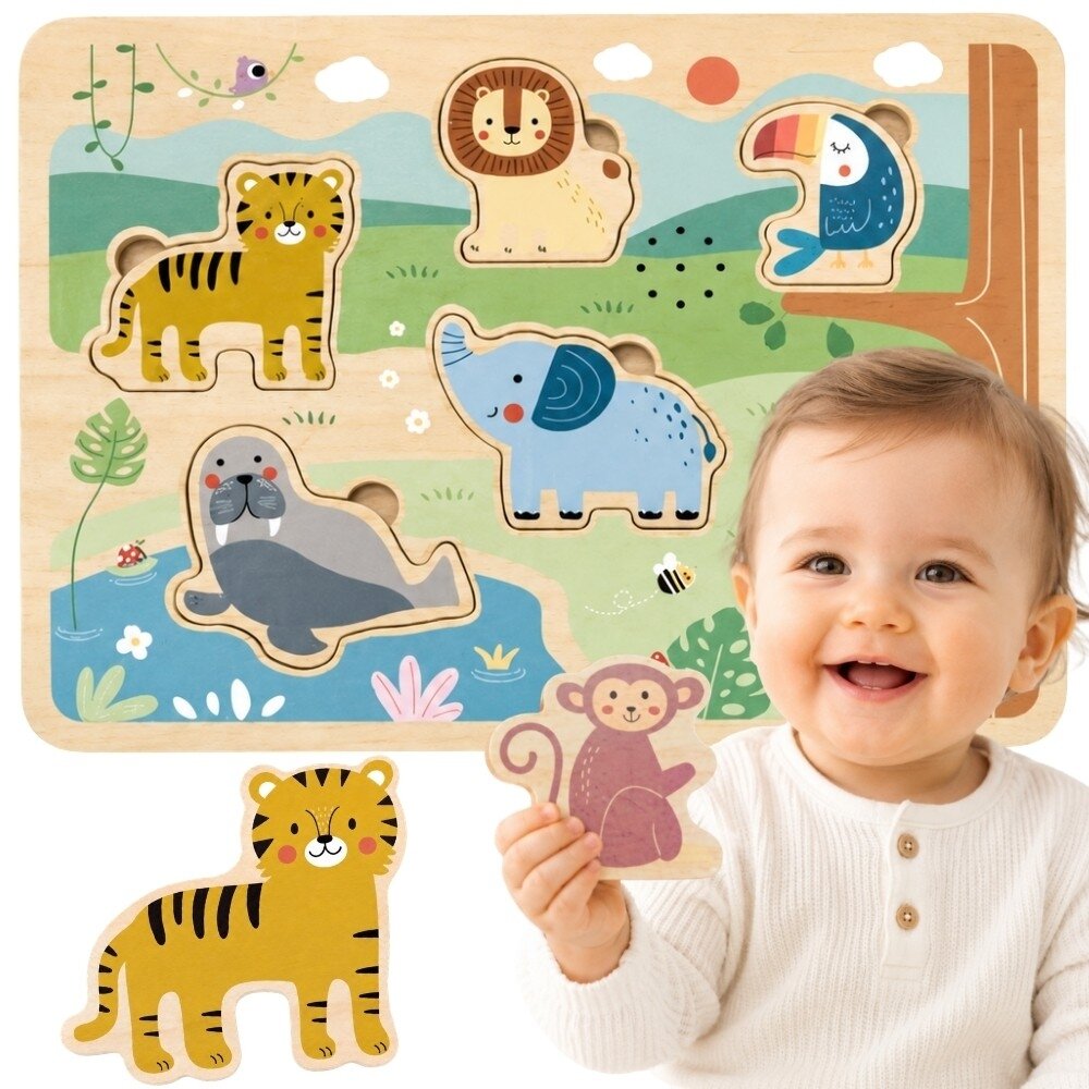 TOOKY TOY medinė dėlionė Montessori interaktyvi garsinė dėlionė laukiniai gyvūnai safari TOOKY TOY medinė dėlionė Montessori interaktyvi garsinė dėlionė laukiniai gyvūnai safari
