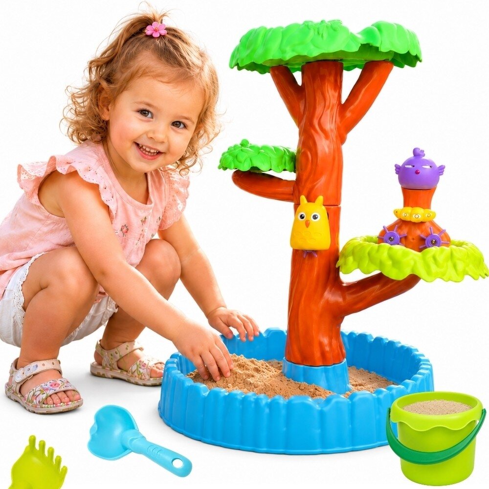WOOPIE 2in1 vandens stalas / smėlio dėžė Happy Tree, 8 priedai