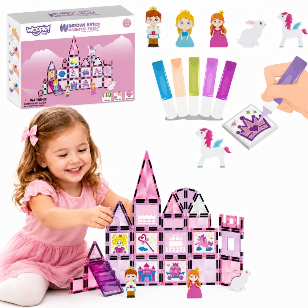 WOOPIE magnetinių kaladėlių princesės pilies rinkinys 50 vnt.