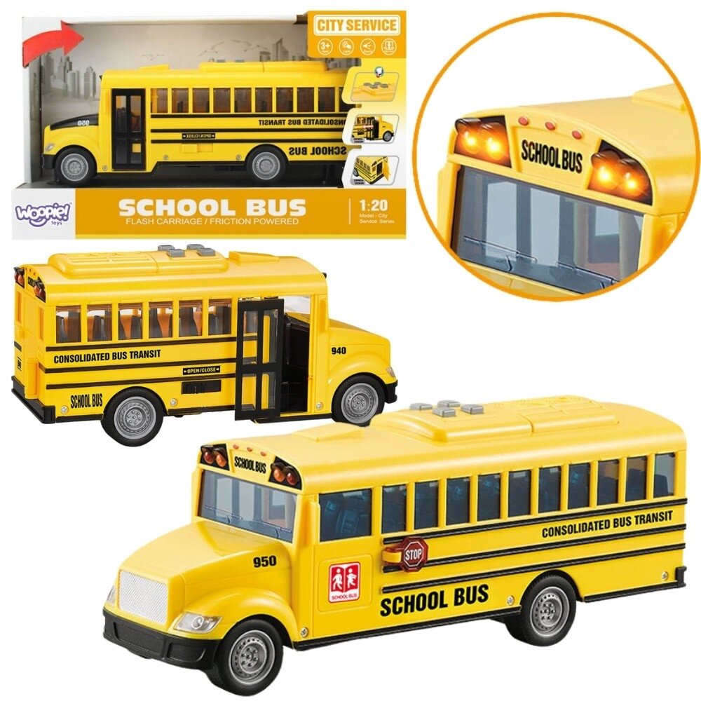 WOOPIE interaktyvus elektrinis mokyklinis autobusas 1:20 su šviesa ir garsu dovanai 4 WOOPIE interaktyvus elektrinis mokyklinis autobusas 1:20 su šviesa ir garsu dovanai 4