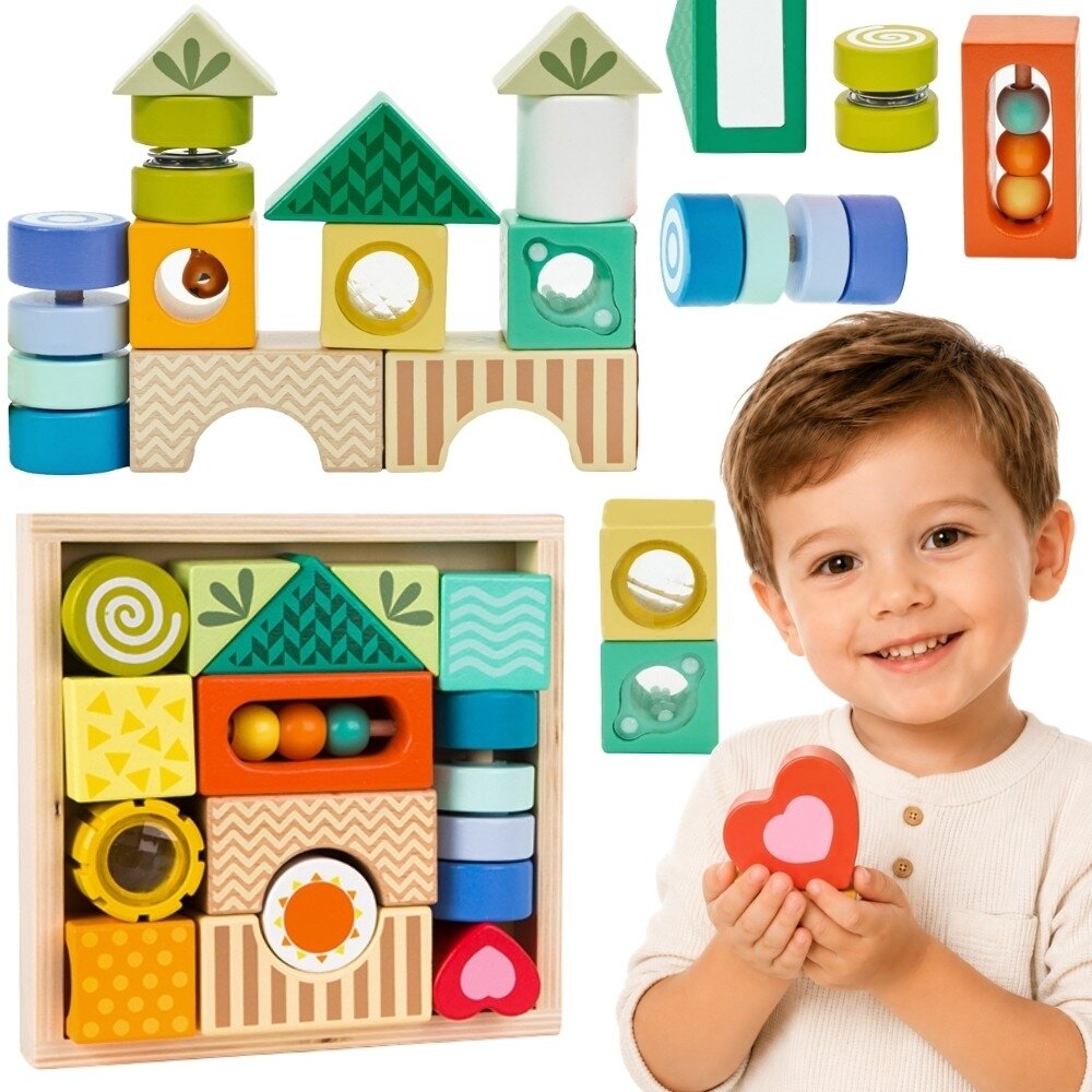 CLASSIC WORLD medinės sensorinės kaladėlės 7 funkcijos, daugiafunkcinės dėlionės formos su garsu MONTESSORI 14 vnt. CLASSIC WORLD medinės sensorinės kaladėlės 7 funkcijos, daugiafunkcinės dėlionės formos su garsu MONTESSORI 14 vnt.