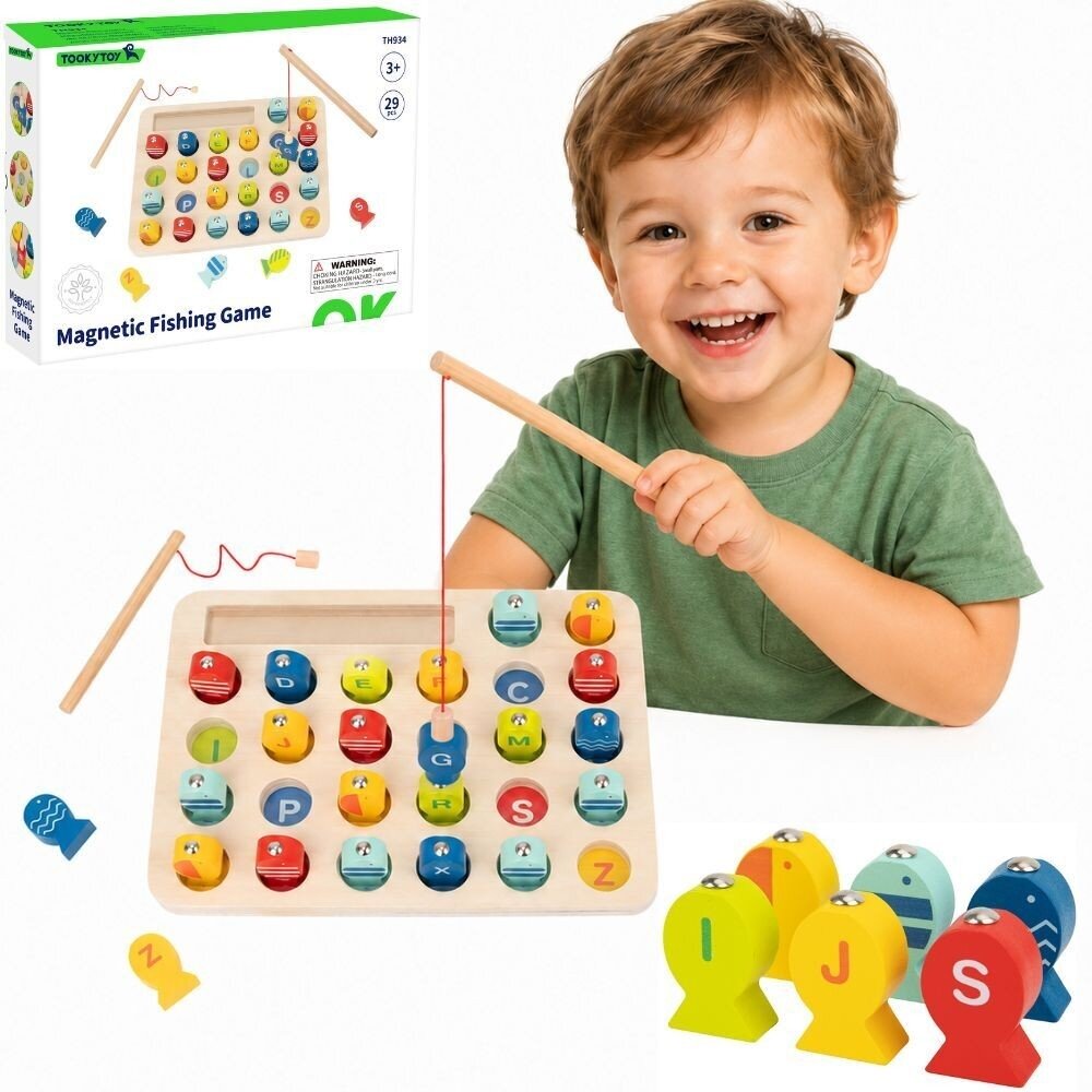 Tooky Toy medinis žaidimas „Žvejyba“ – raidžių mokymasis, 29 vnt.