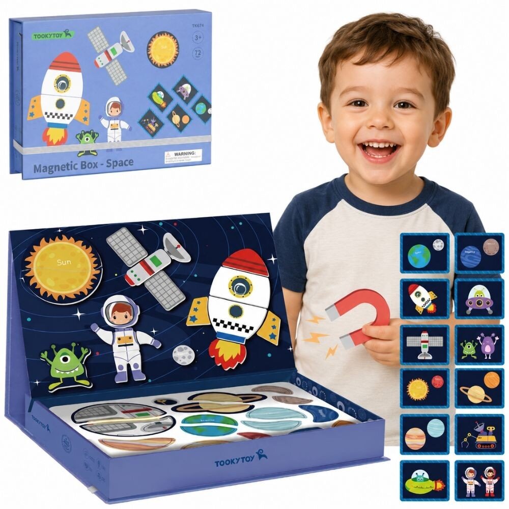 TOOKY TOY Magnetinė dėlionė Montessori edukacinė dėžutė Kosmosas 72 vnt.