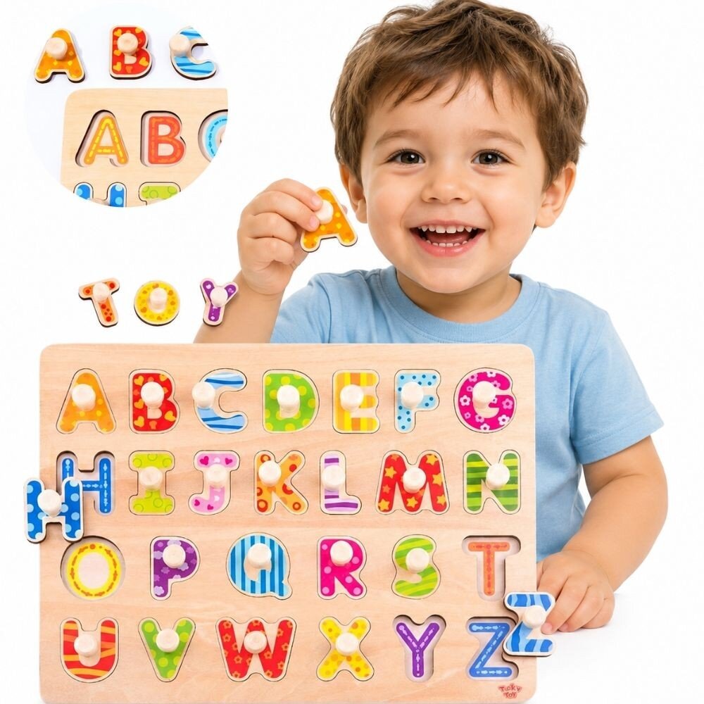 TOOKY TOY Montessori abėcėlės dėlionė su rankenėlėmis TOOKY TOY Montessori abėcėlės dėlionė su rankenėlėmis