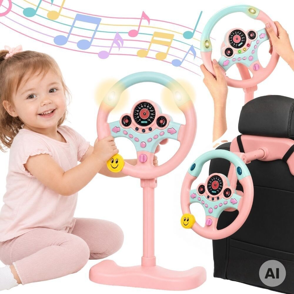 WOOPIE interaktyvus automobilio vairas su šviesomis rožinis