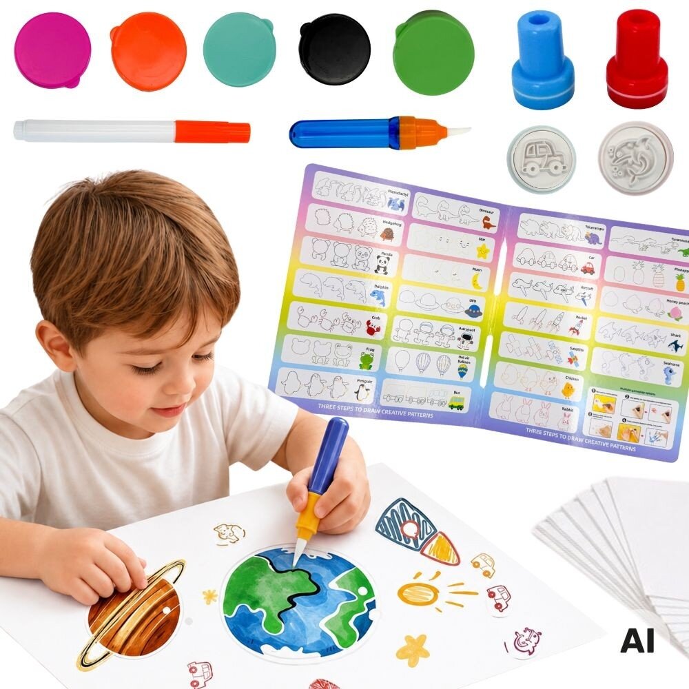 WOOPIE Magic Brush kūrybinis rinkinys piešimui su antspaudais vaikams 3+ WOOPIE Magic Brush kūrybinis rinkinys piešimui su antspaudais vaikams 3+