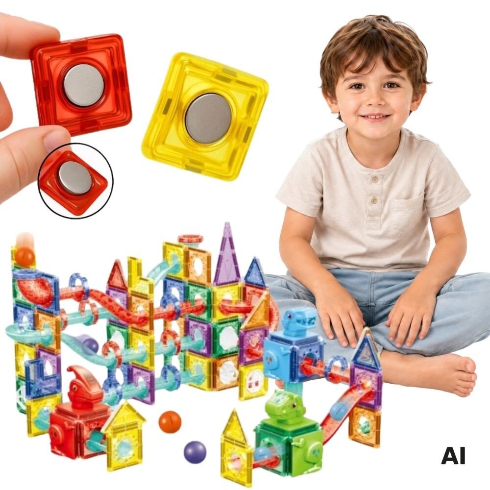 WOOPIE magnetiniai konstravimo blokeliai 3D edukacinis rinkinys kamuoliukų trasa 170 vnt.