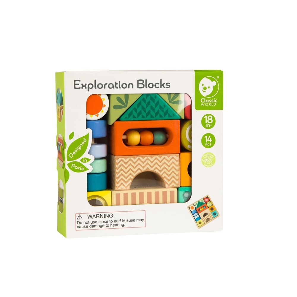 CLASSIC WORLD medinės sensorinės kaladėlės 7 funkcijos, daugiafunkcinės dėlionės formos su garsu MONTESSORI 14 vnt. 11