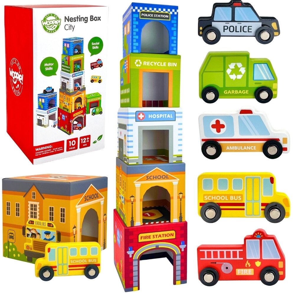 WOOPIE GREEN Dėlionės kubeliai Miesto transporto priemonės dėžutėse + figūrėlės 10 vnt. WOOPIE GREEN Dėlionės kubeliai Miesto transporto priemonės dėžutėse + figūrėlės 10 vnt.