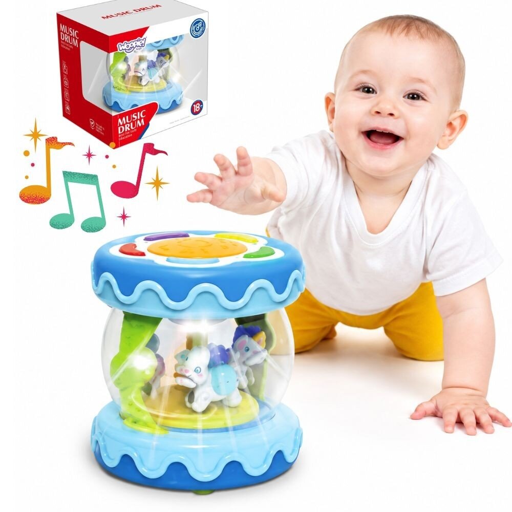 WOOPIE BABY Būgnas su muzikine dėžute ir projektoriumi 3-in-1 muzikinis žaislas kūdikiams + volelis mokymuisi ropoti WOOPIE BABY Būgnas su muzikine dėžute ir projektoriumi 3-in-1 muzikinis žaislas kūdikiams + volelis mokymuisi ropoti