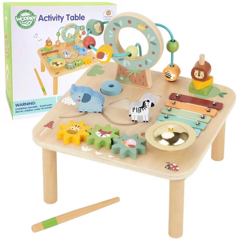 WOOPIE GREEN medinis edukacinis staliukas su muzika, sensorinis labirintas 5 viename