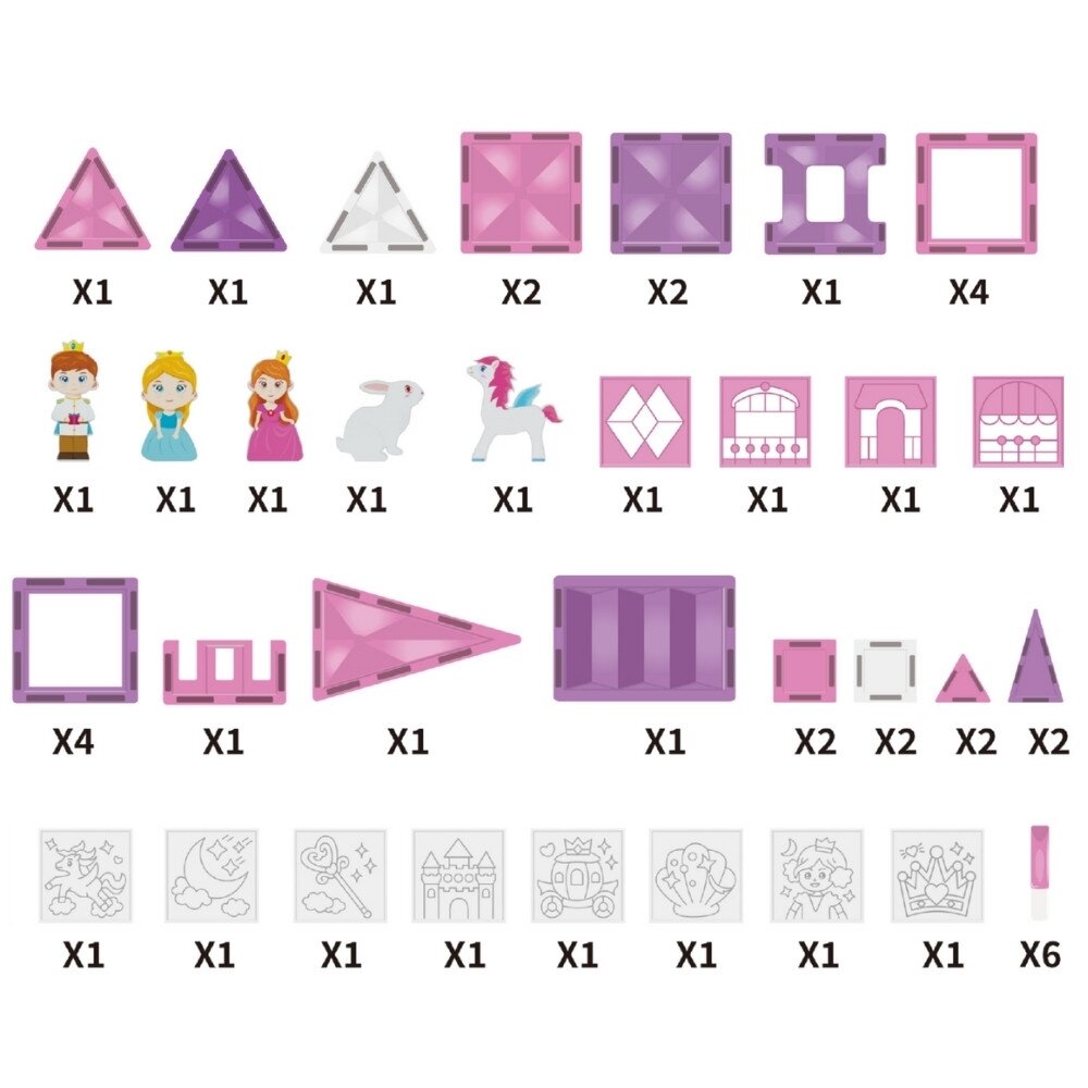 WOOPIE magnetinių kaladėlių princesės pilies rinkinys 50 vnt. 9