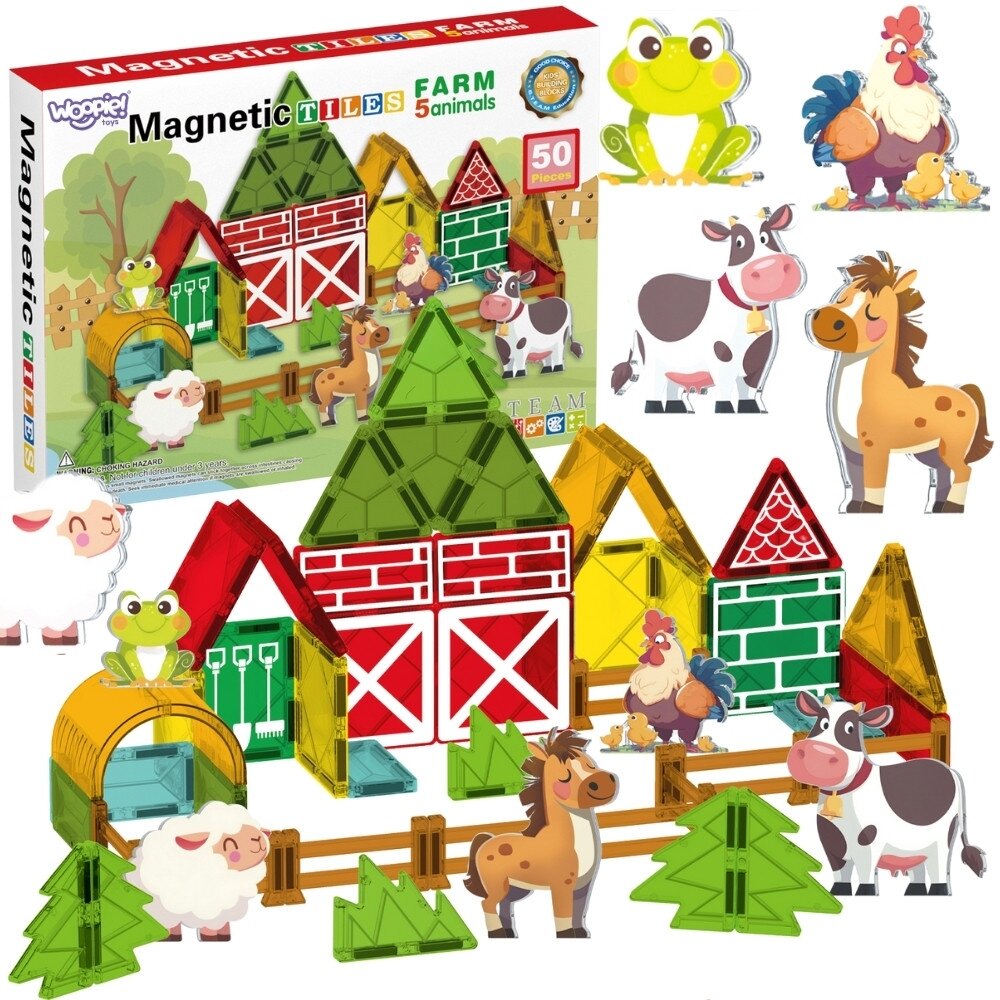 WOOPIE Magnetiniai statybiniai blokeliai 7.5 cm Ūkis 50 vnt.