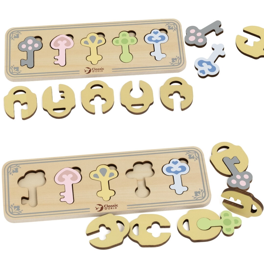 CLASSIC WORLD medinė Montessori sensorinė dėlionė su derinamais raktais ir spynomis 6 CLASSIC WORLD medinė Montessori sensorinė dėlionė su derinamais raktais ir spynomis 6