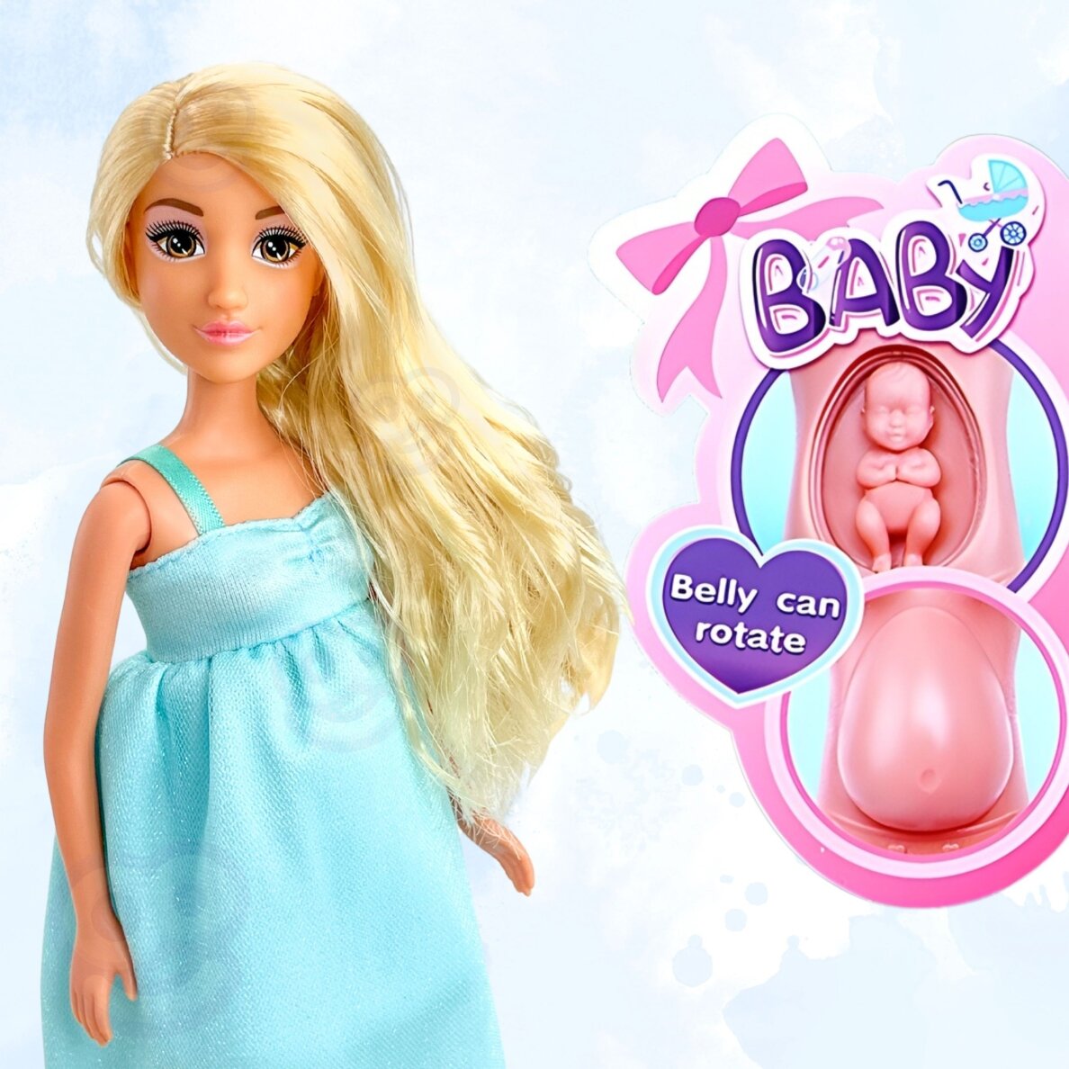 WOOPIE ROYAL Lily lėlė su nėščiosios pilvuku ir kūdikiu, šviesiai mėlyna suknelė 4