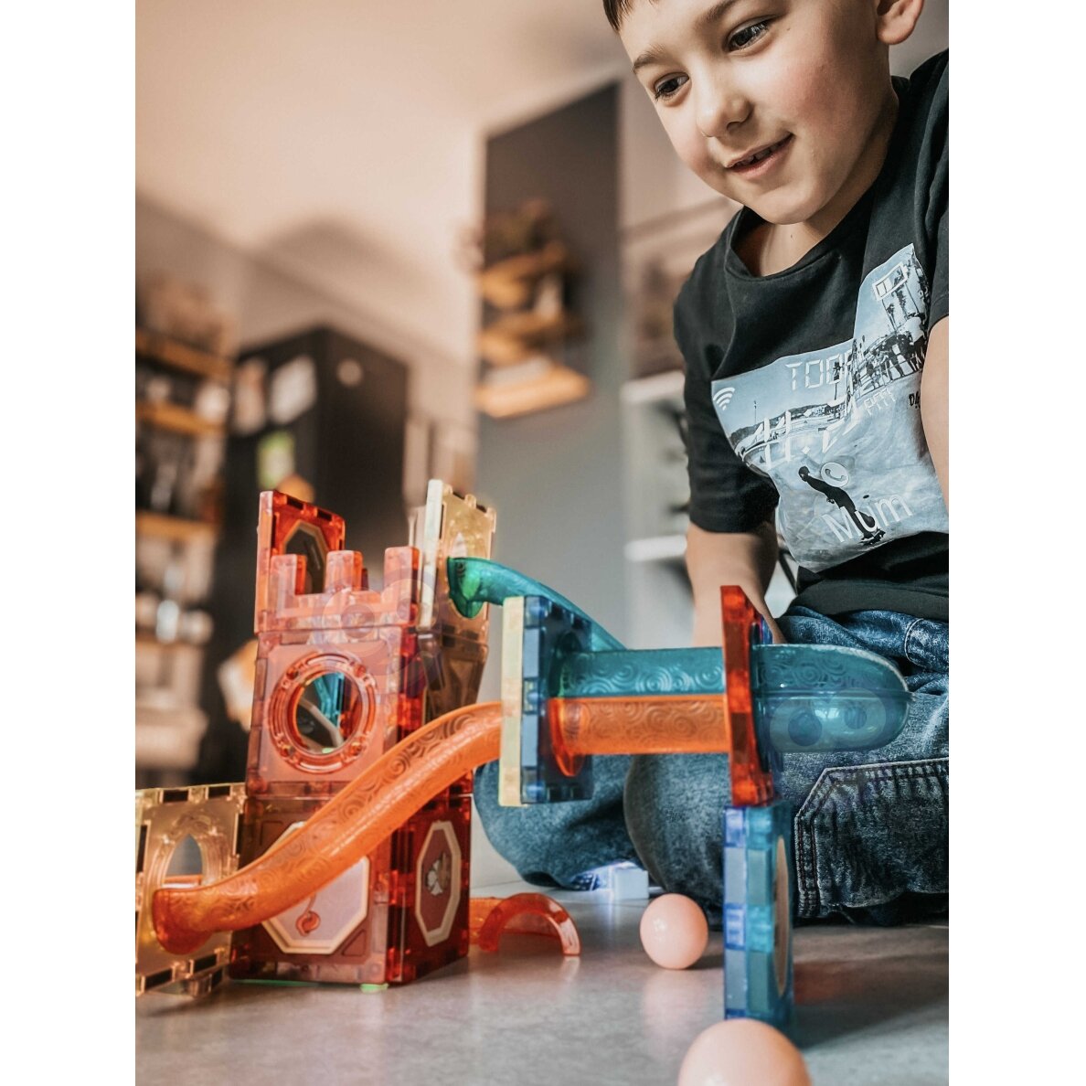 WOOPIE magnetiniai blokeliai kamuoliuko trasai su šviesa 49 vnt. 7 WOOPIE magnetiniai blokeliai kamuoliuko trasai su šviesa 49 vnt. 7