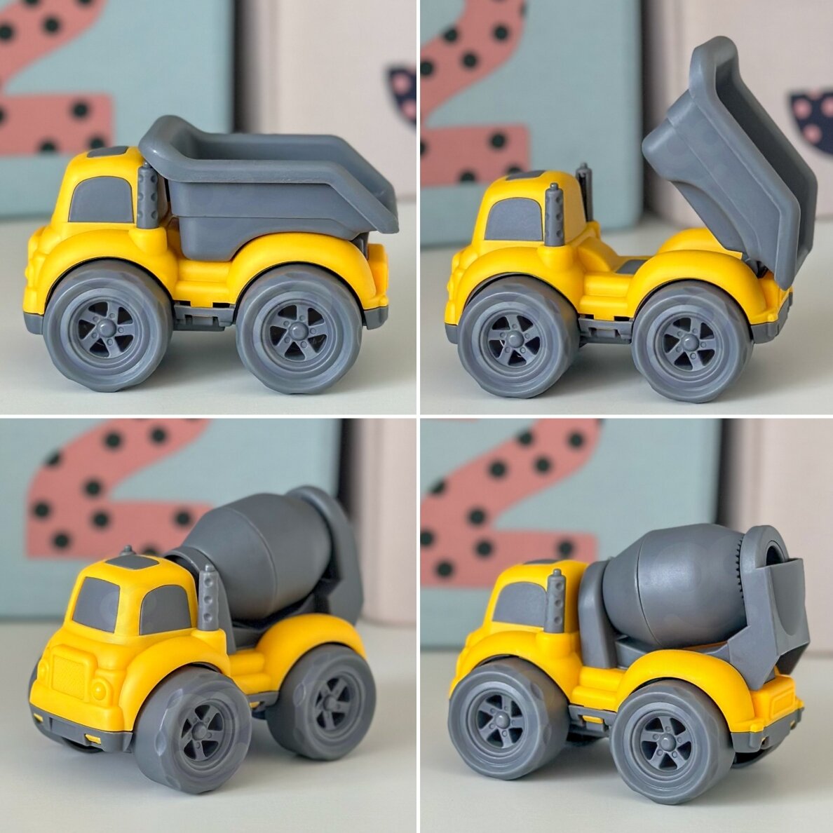 WOOPIE 3-in-1 rinkinys statybinės transporto priemonės šiukšliavežis betono maišyklė savivartis 2