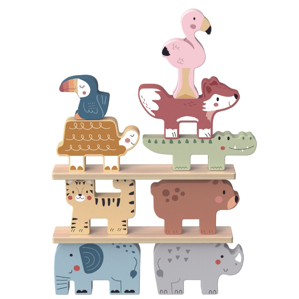 TOOKY TOY medinės kaladėlės dėlionė bokštui statyti, gyvūnų bokšto krovimas, Montessori, 13 vnt. 6 TOOKY TOY medinės kaladėlės dėlionė bokštui statyti, gyvūnų bokšto krovimas, Montessori, 13 vnt. 6