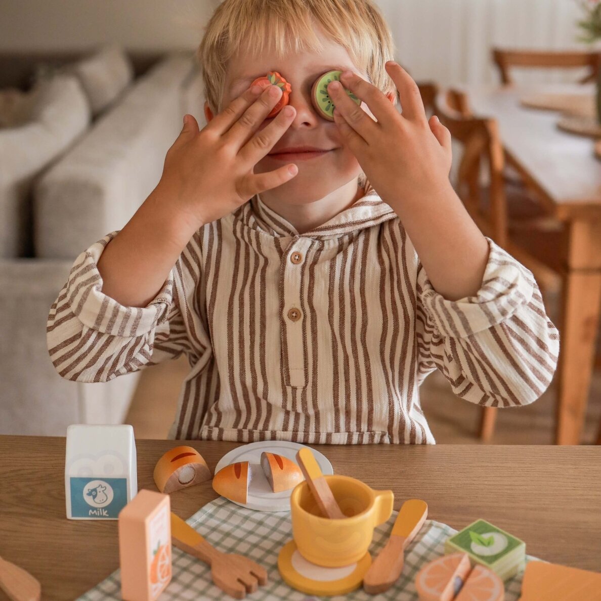 TOOKY TOY pikniko rinkinys maisto pjaustymui su „Velcro“ pusryčių rinkiniu 4