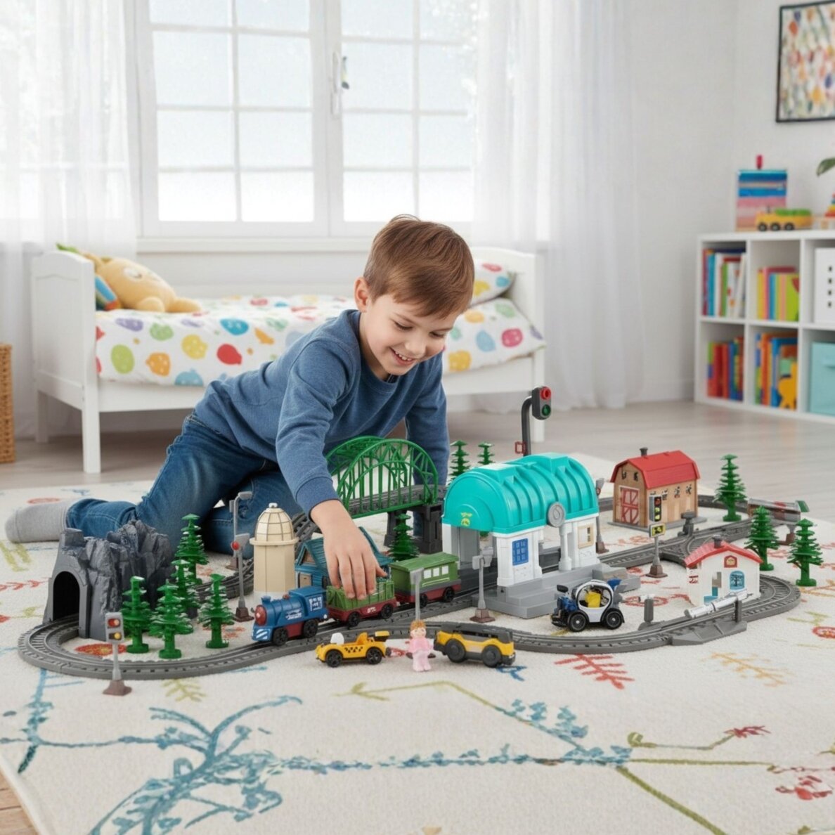 WOOPIE elektrinis traukinių bėgių rinkinys XXL Traukinys Lokomotyvas Miestelio rinkinys 108 vnt. 1