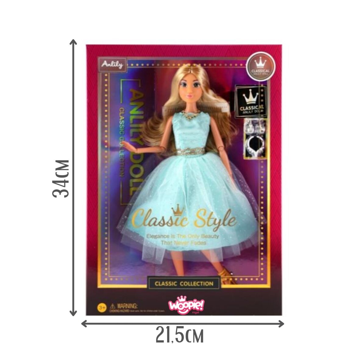 WOOPIE ROYAL lėlė Lily 30 cm ilgais šviesiais plaukais, elegantiška turkio spalvos suknelė 4 WOOPIE ROYAL lėlė Lily 30 cm ilgais šviesiais plaukais, elegantiška turkio spalvos suknelė 4