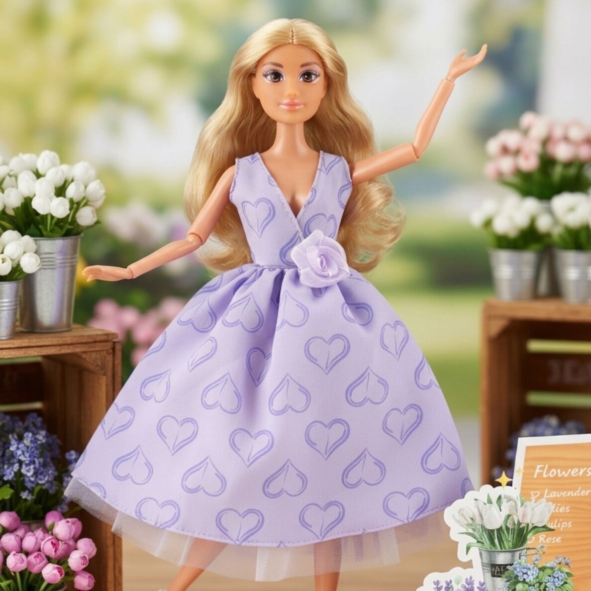 WOOPIE ROYAL lėlė Lily ilgais šviesiais plaukais 30cm levandų suknelė priedai 1 WOOPIE ROYAL lėlė Lily ilgais šviesiais plaukais 30cm levandų suknelė priedai 1