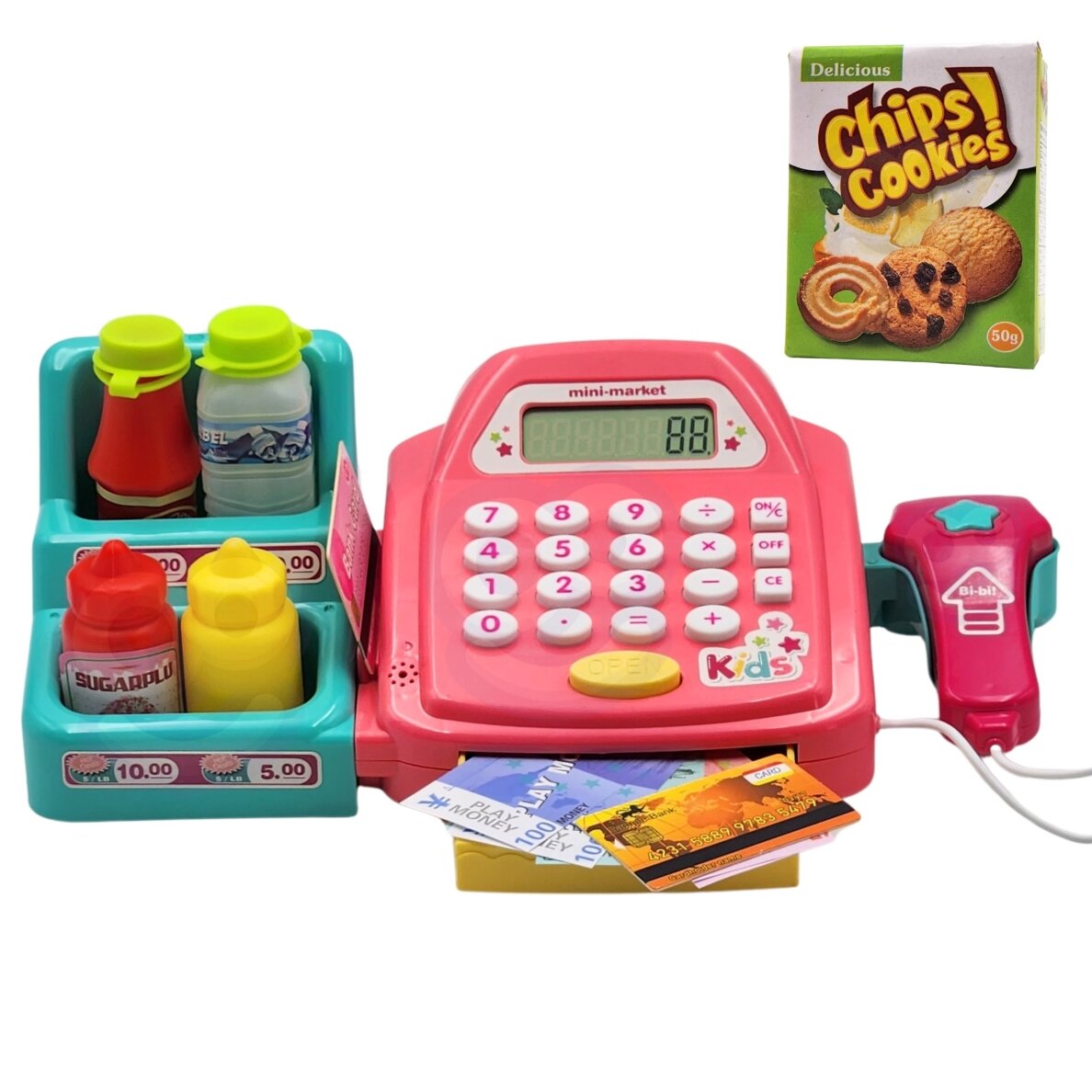 WOOPIE kasos aparatas su lentyna ir priedais, rožinis 5 WOOPIE kasos aparatas su lentyna ir priedais, rožinis 5