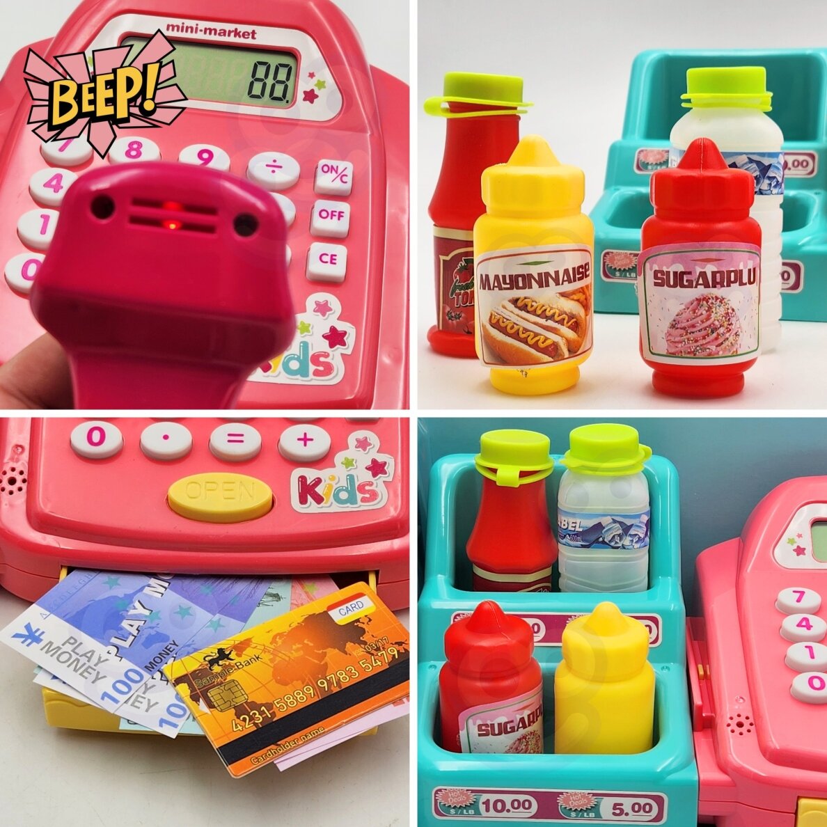 WOOPIE kasos aparatas su lentyna ir priedais, rožinis 3 WOOPIE kasos aparatas su lentyna ir priedais, rožinis 3