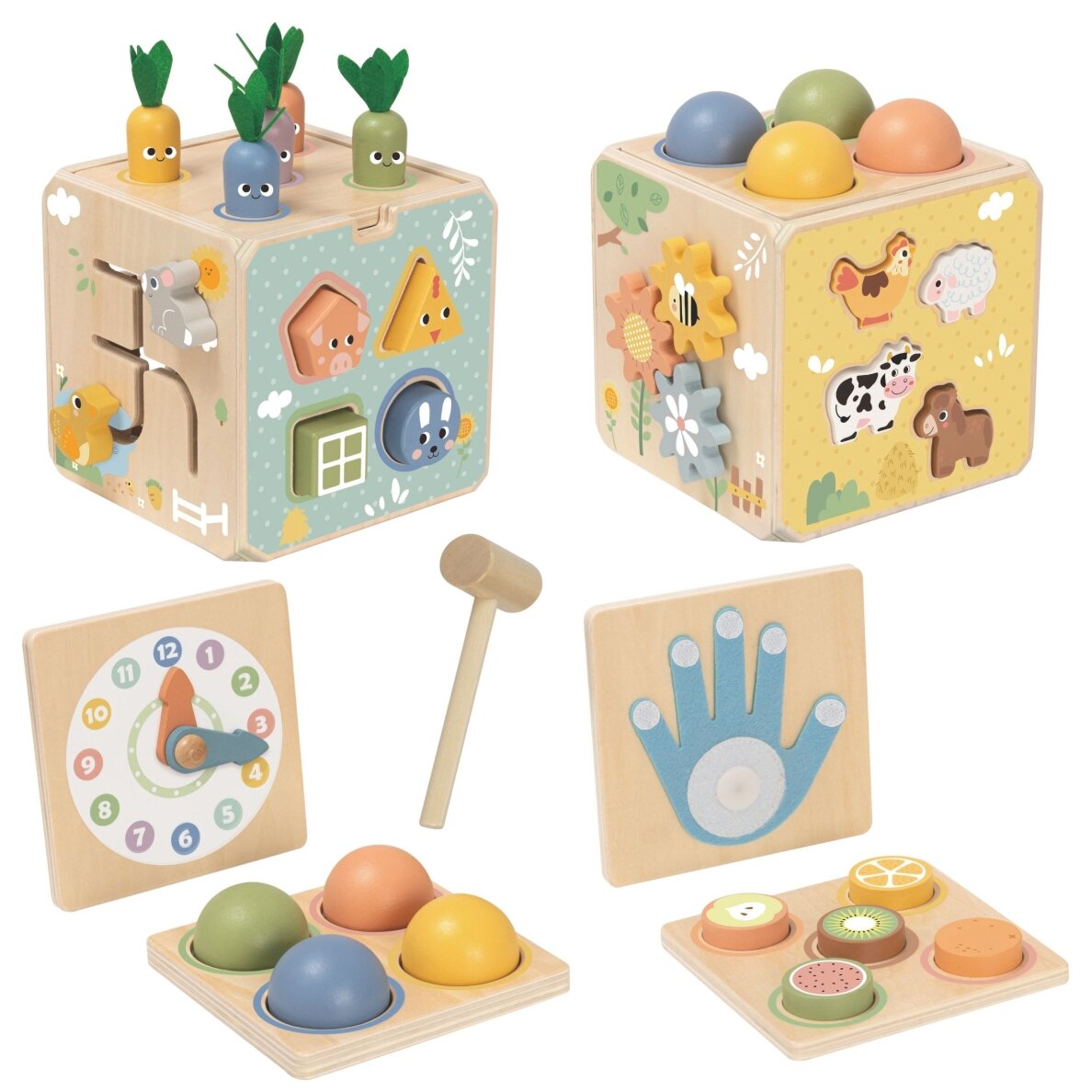 TOOKY TOY medinė edukacinė kubo formos dėlionė su spyruokle 5-in-1 8
