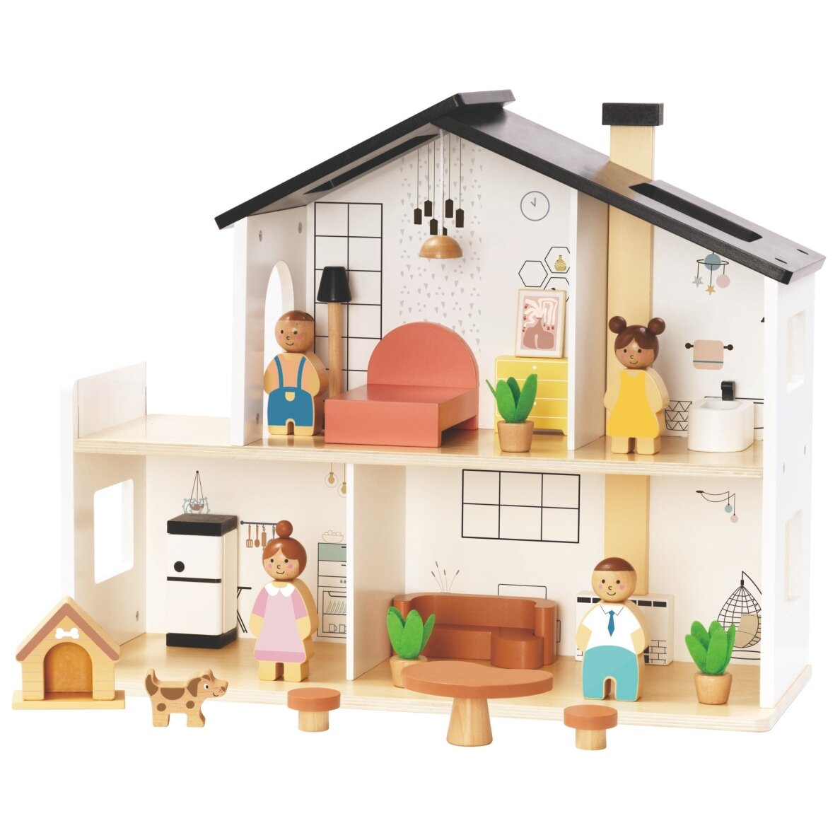 TOOKY TOY medinis lėlių namelis su priedais ir šeima 20 vnt. 6 TOOKY TOY medinis lėlių namelis su priedais ir šeima 20 vnt. 6