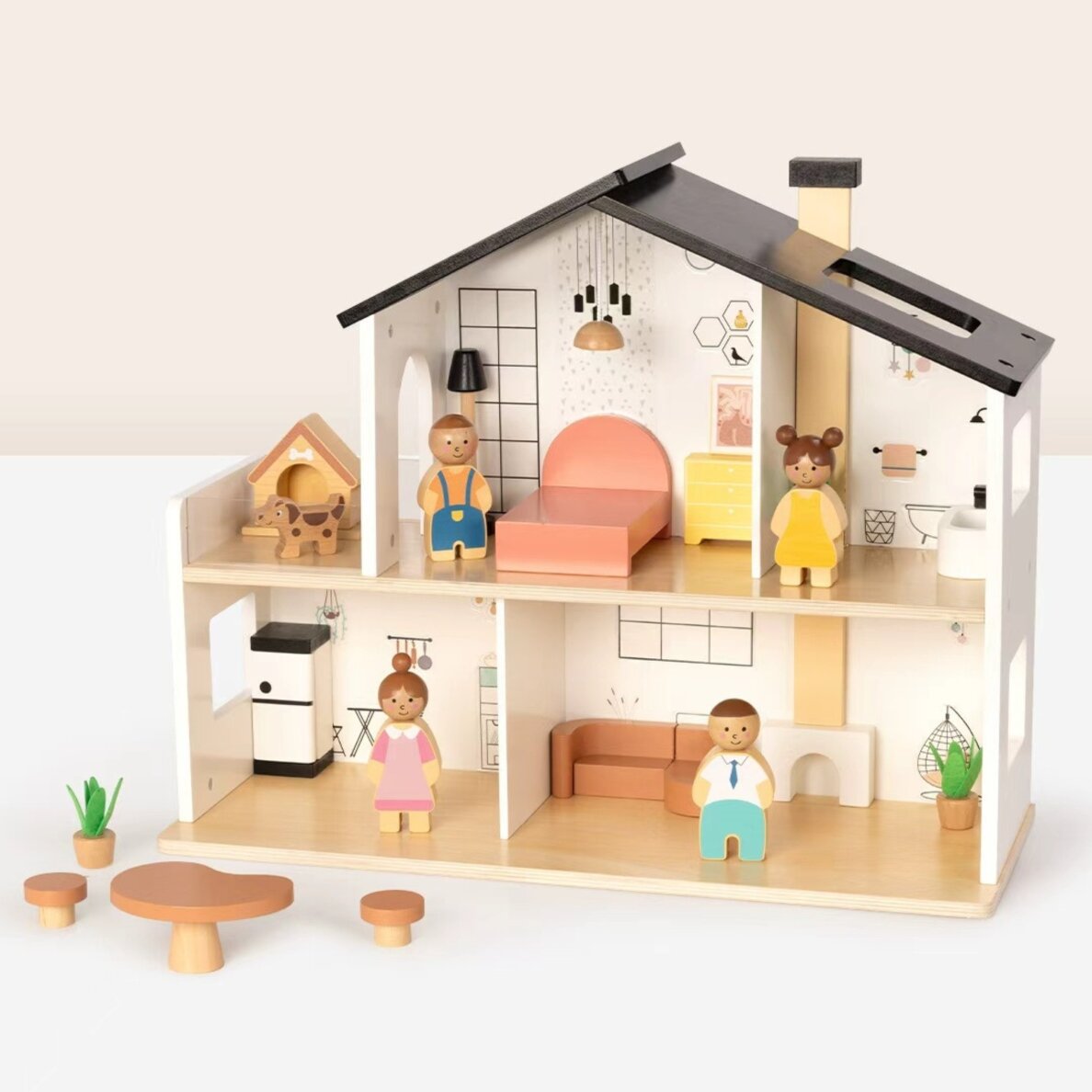 TOOKY TOY medinis lėlių namelis su priedais ir šeima 20 vnt. 4 TOOKY TOY medinis lėlių namelis su priedais ir šeima 20 vnt. 4