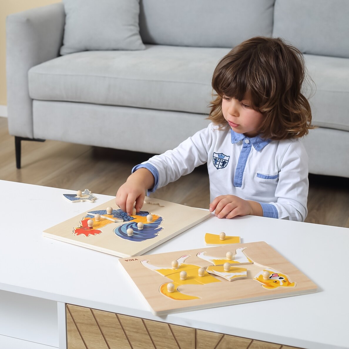 VIGA medinė Montessori dėlionė „Gaidys“ su smeigtukais 1