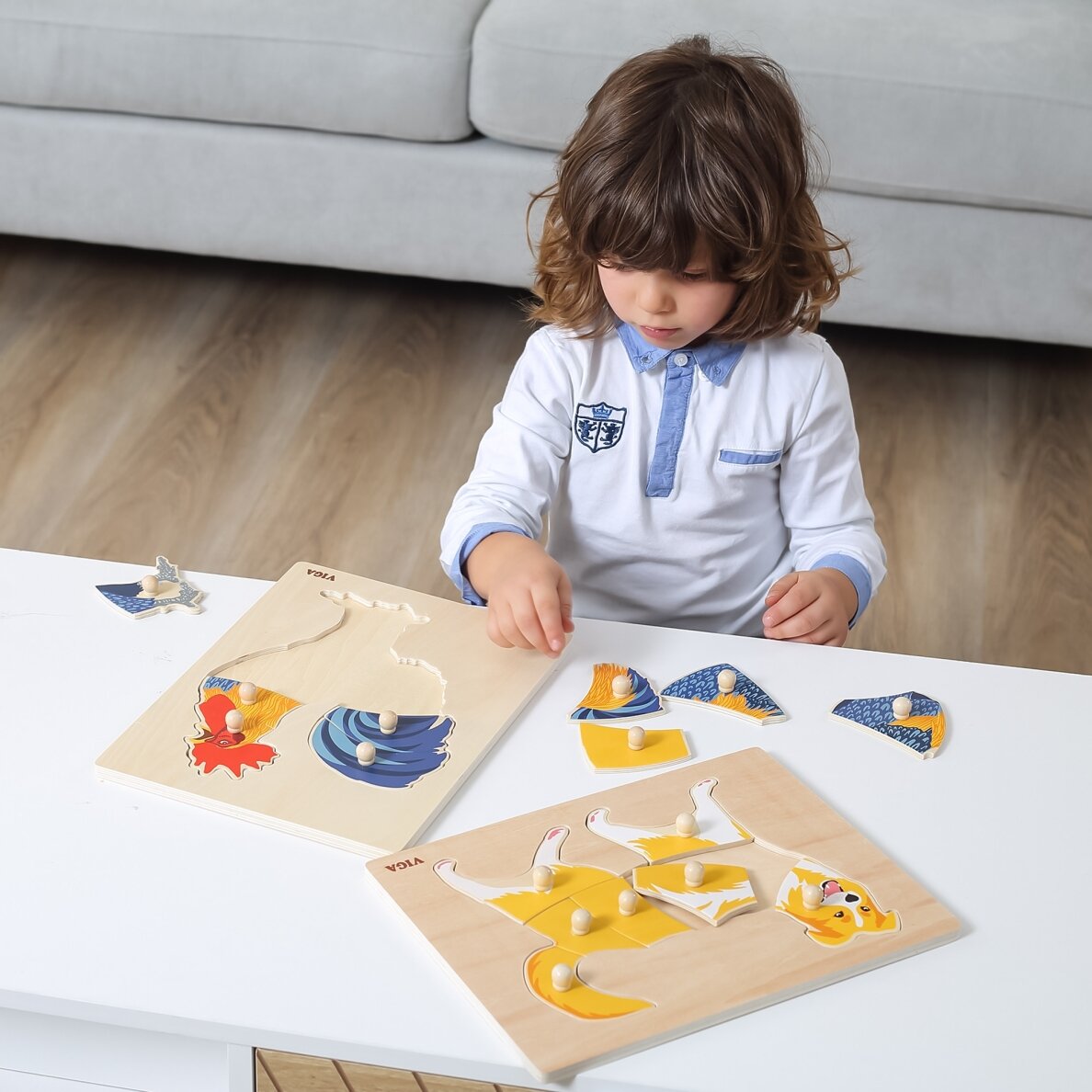 VIGA medinė Montessori dėlionė „Gaidys“ su smeigtukais 2