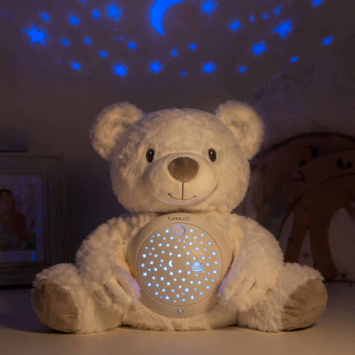 WOOPIE BABY pliušinis miegui skirtas meškiukas su projektoriumi 2