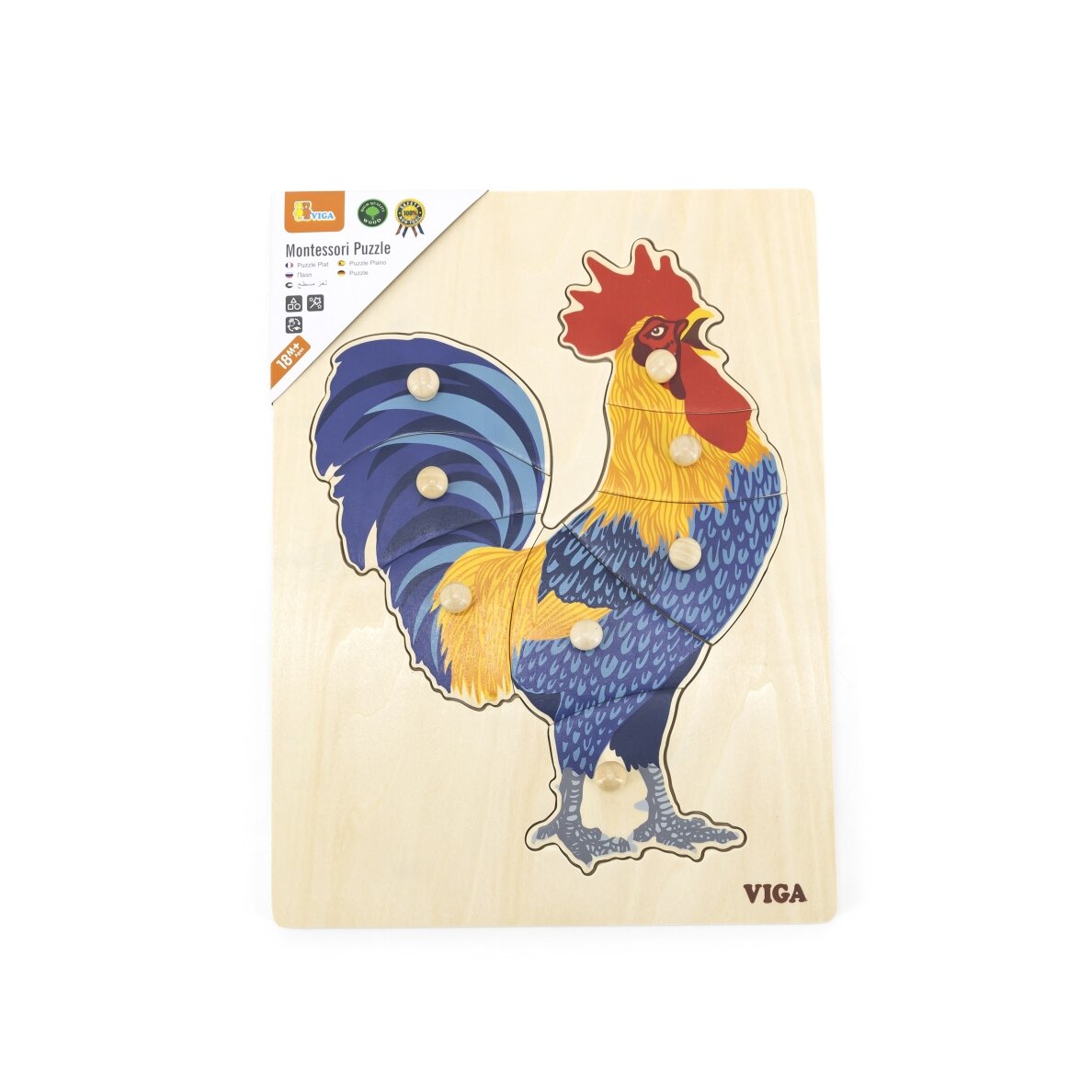 VIGA medinė Montessori dėlionė „Gaidys“ su smeigtukais 6 VIGA medinė Montessori dėlionė „Gaidys“ su smeigtukais 6