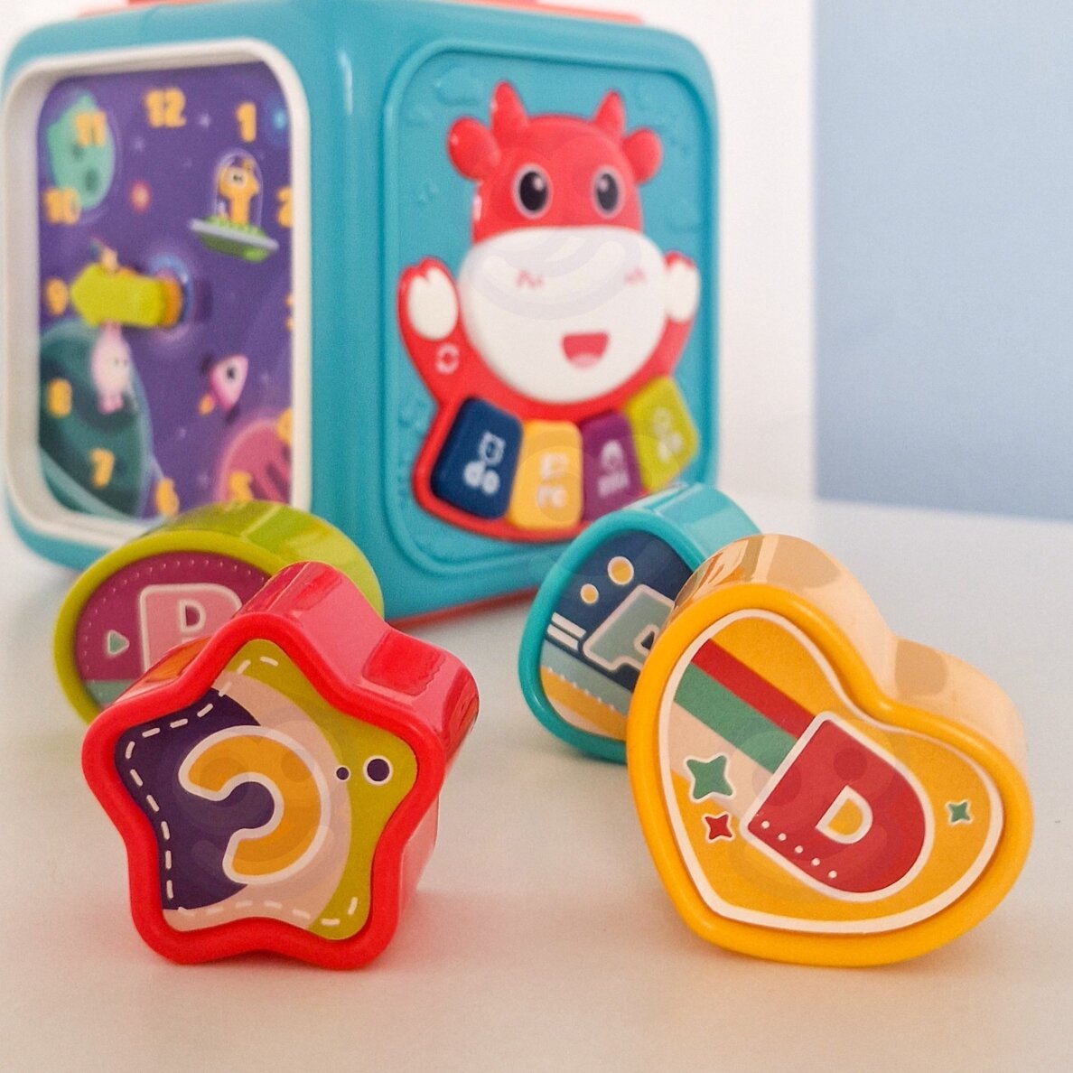 WOOPIE BABY Interaktyvus sensorinis kubas edukacinis Montessori rūšiuotuvas 6-in-1 4
