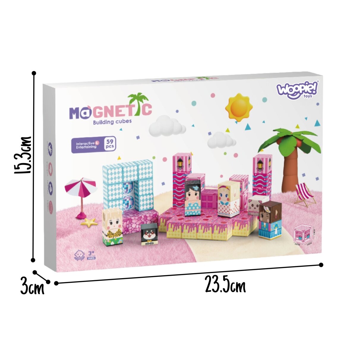 WOOPIE magnetiniai blokeliai kubeliai magnetai 59 vnt. 3D 6