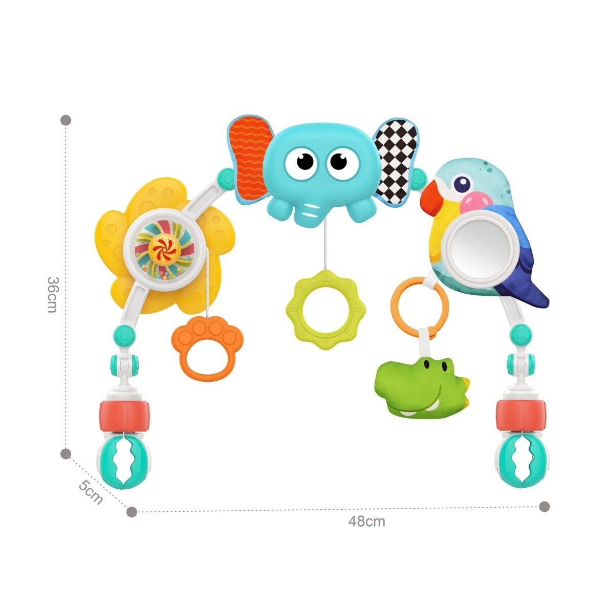 WOOPIE BABY sensorinis lankas su žaisliukais lovytei ir vežimėliui Drambliukas Papūga 3 WOOPIE BABY sensorinis lankas su žaisliukais lovytei ir vežimėliui Drambliukas Papūga 3