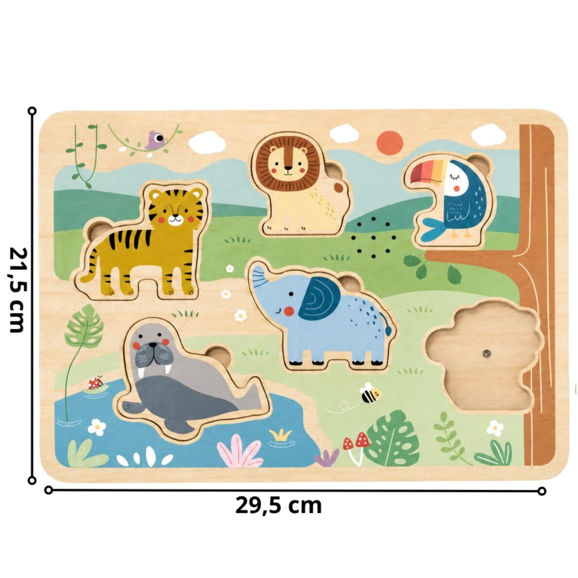 TOOKY TOY medinė dėlionė Montessori interaktyvi garsinė dėlionė laukiniai gyvūnai safari 6