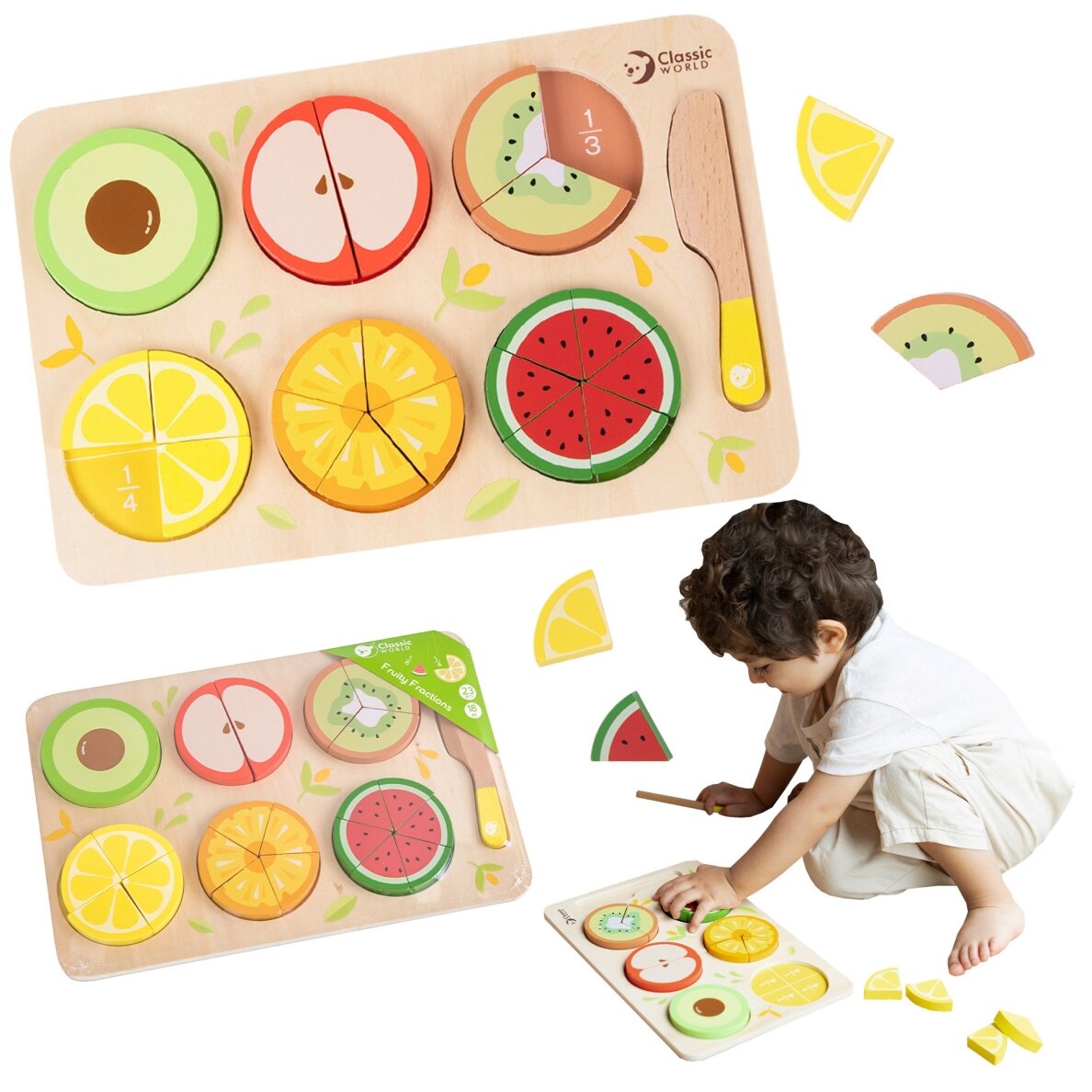 CLASSIC WORLD Mediniai pjaustomi vaisiai su lipukais + trupmenų ir dalybos mokymasis MONTESSORI 23 vnt. 8 CLASSIC WORLD Mediniai pjaustomi vaisiai su lipukais + trupmenų ir dalybos mokymasis MONTESSORI 23 vnt. 8