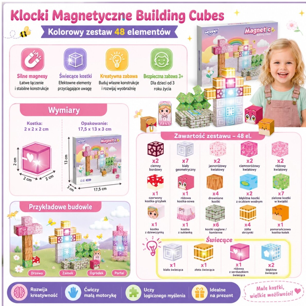 Woopie magnetiniai kubai 48 vnt. Montessori edukacinis 3D galvosūkis 7