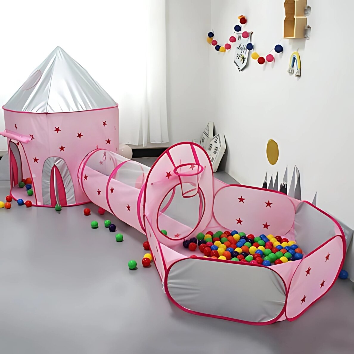 WOOPIE 3-in-1 Palapinė Princesės Rūmai XXL Namas Tunelis Sausas Baseinas 9 WOOPIE 3-in-1 Palapinė Princesės Rūmai XXL Namas Tunelis Sausas Baseinas 9
