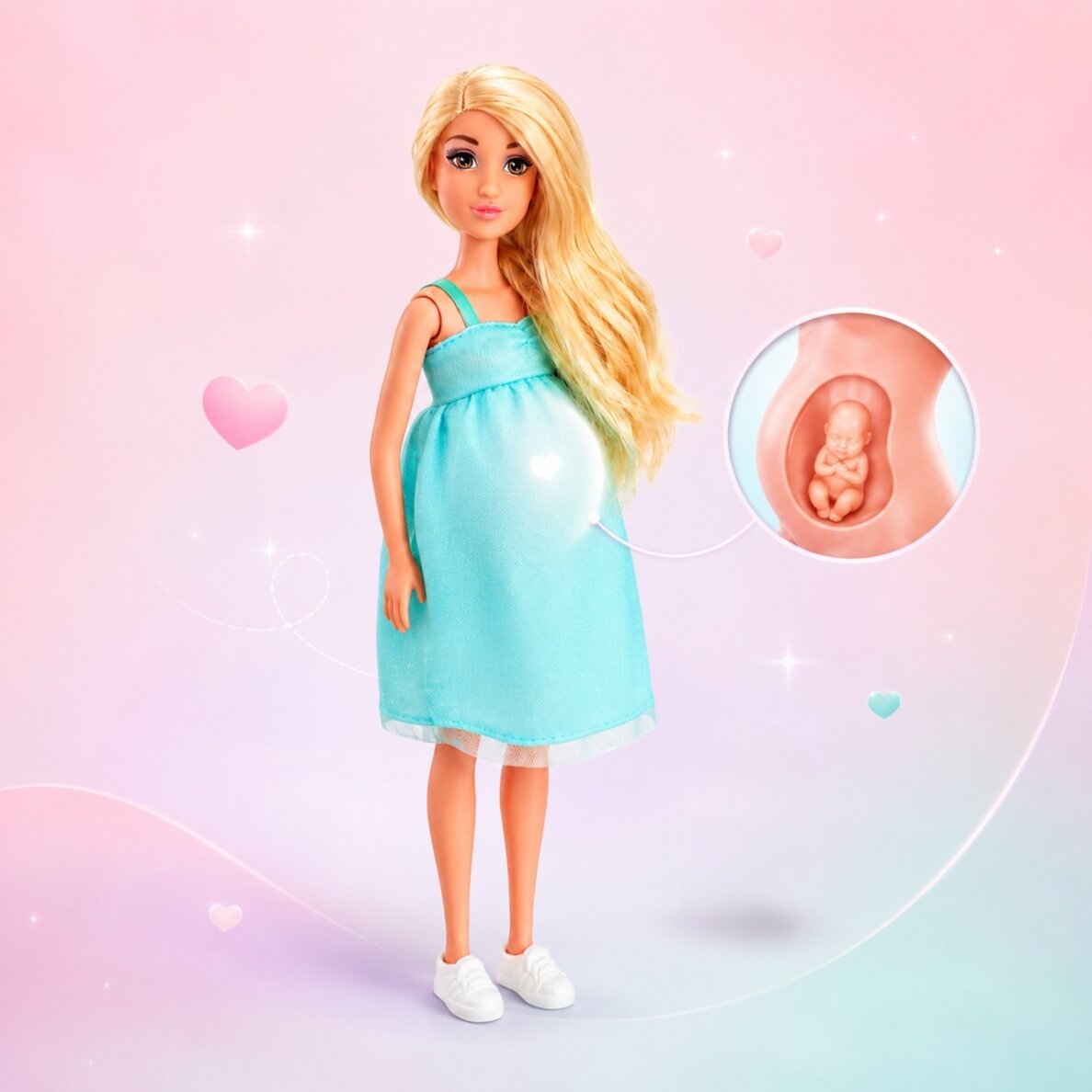 WOOPIE ROYAL Lily lėlė su nėščiosios pilvuku ir kūdikiu, šviesiai mėlyna suknelė 2