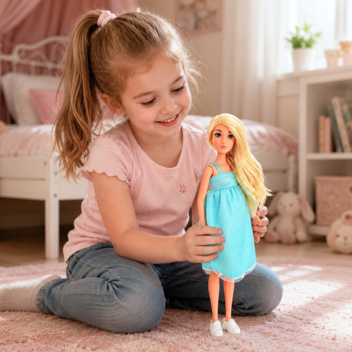 WOOPIE ROYAL Lily lėlė su nėščiosios pilvuku ir kūdikiu, šviesiai mėlyna suknelė 1