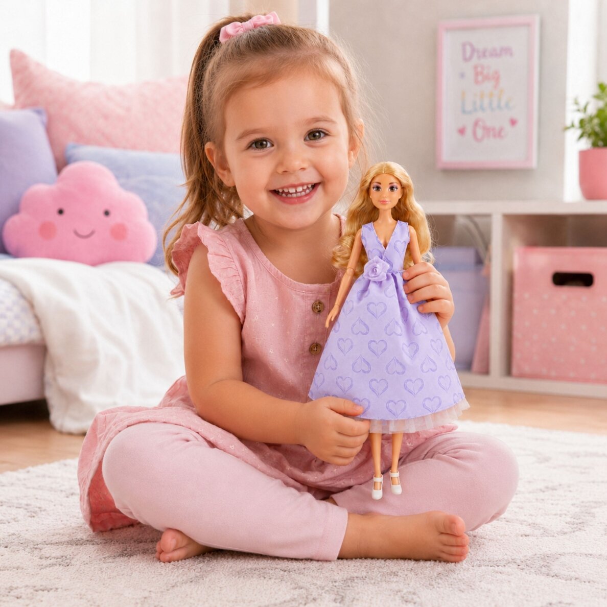 WOOPIE ROYAL lėlė Lily ilgais šviesiais plaukais 30cm levandų suknelė priedai 4