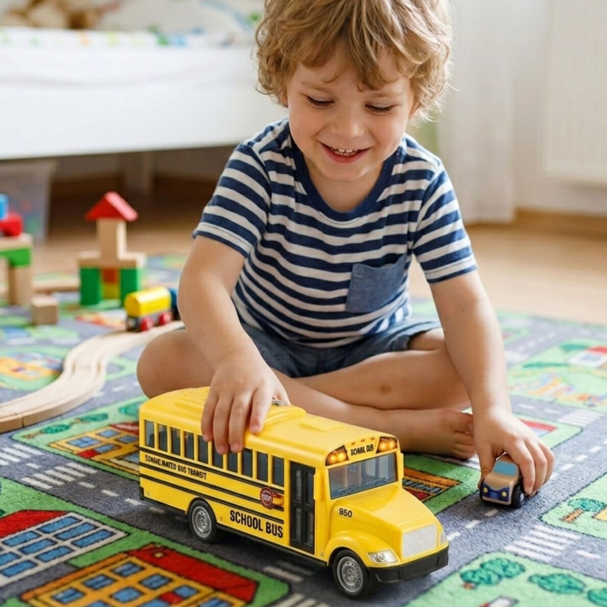 WOOPIE interaktyvus elektrinis mokyklinis autobusas 1:20 su šviesa ir garsu dovanai 1